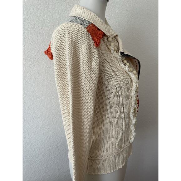 Anthropologie Sweater Angel of the North Cardigan Pom Pom Fringe - Picture 9 of 16
